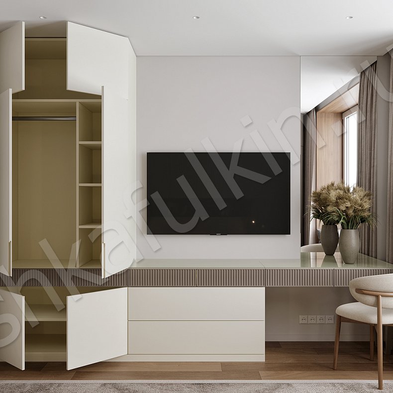 Изображение Гарнитур Марта Коричневый Светлые Современный 2х створчатые Спальня Для книг Под ТВ Для вещей 11