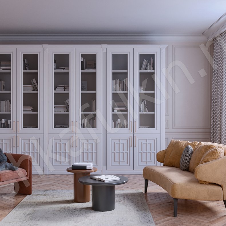 Изображение Книжный шкаф Антида Белый Светлые Неоклассика 6и створчатые Гостиная Для книг 1