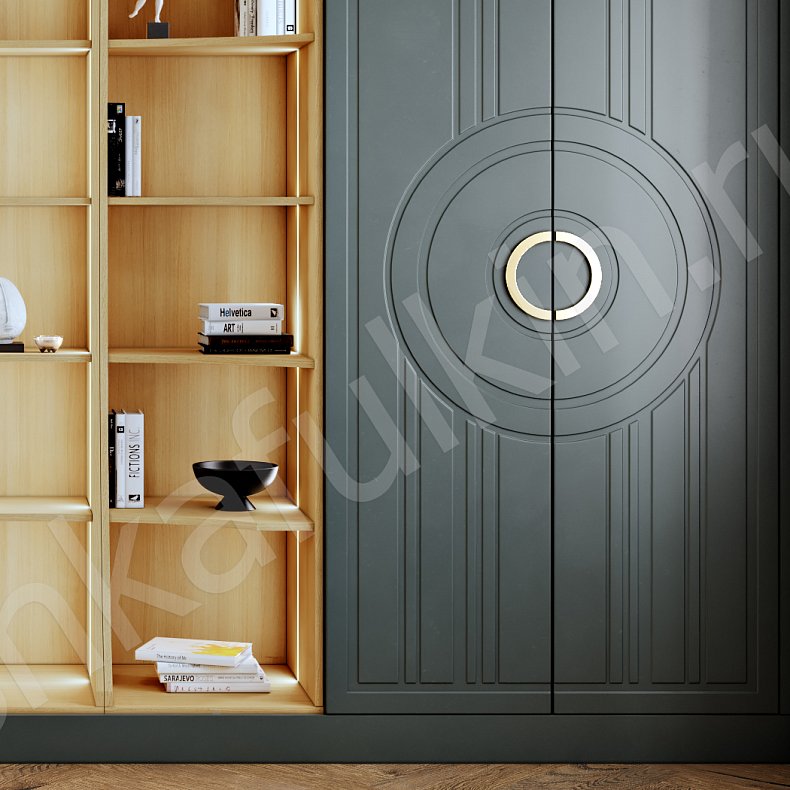 Шкаф встроенный Кьяра Цветной Темные Зеленый Неоклассика 4х створчатые Гостиная Для книг 2
