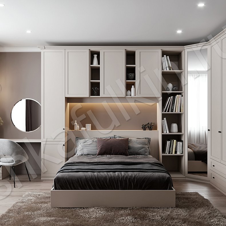 Гарнитур Глэдис Белый Коричневый Светлые Современный 4х створчатые Спальня Для белья Для книг Для декора Для вещей 1