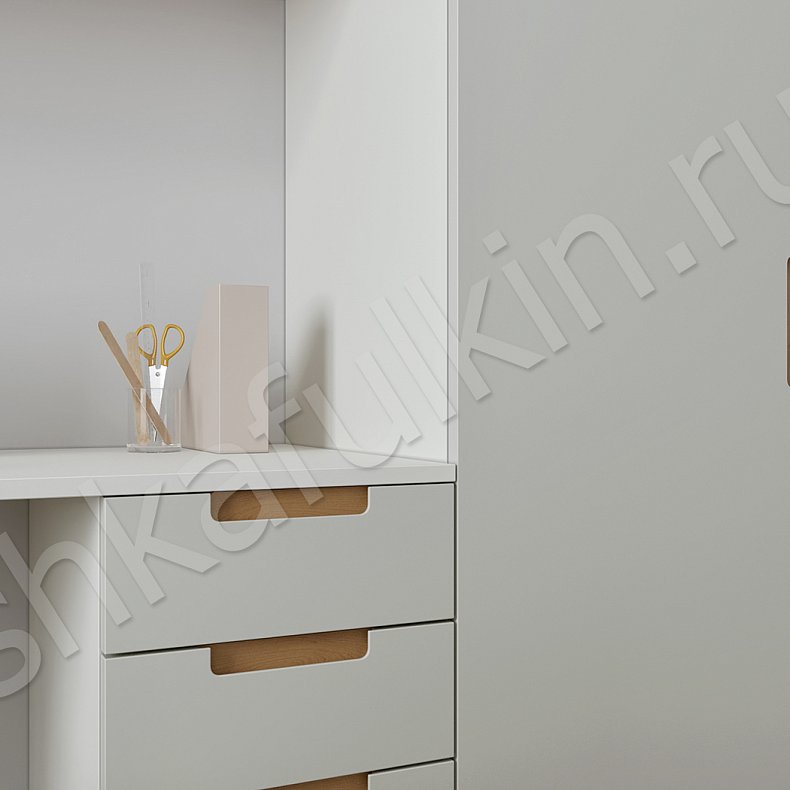 Изображение Гарнитур Уильям Белый Древесный Светлые Минимализм 4х створчатые Детская Для книг Для вещей 2