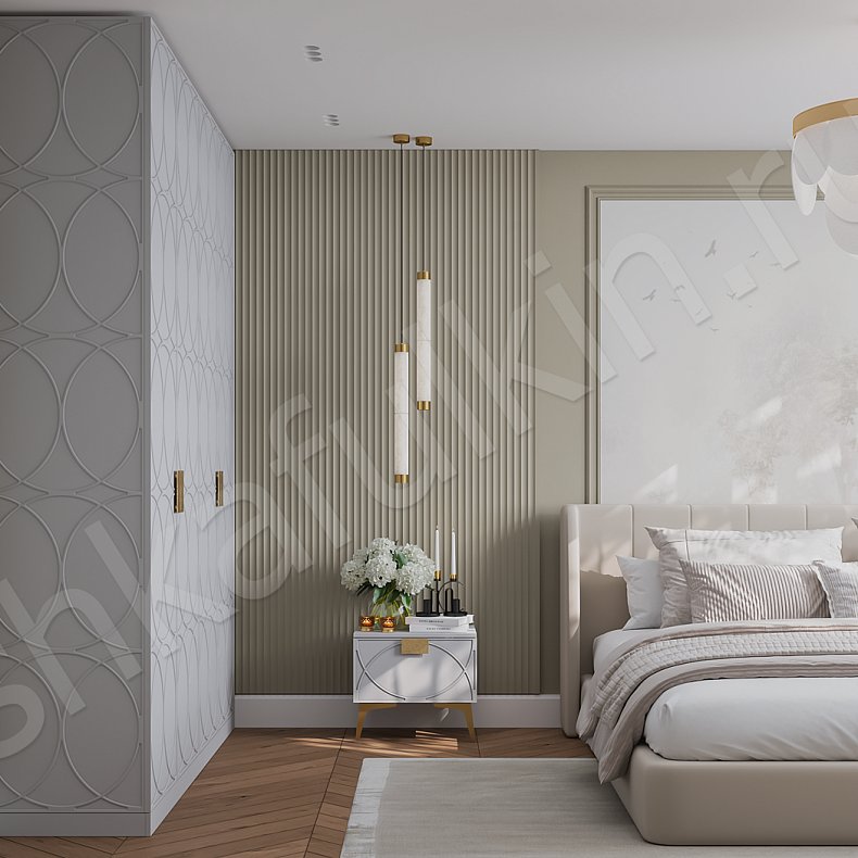 Гарнитур Арива Белый Розовый Светлые Неоклассика 4х створчатые Спальня Для белья 3