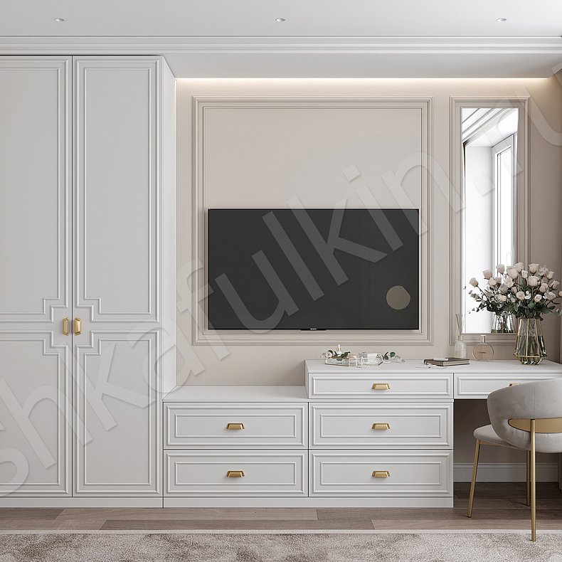 Гарнитур Агата Белый Неоклассика 2х створчатые Спальня Для белья Для вещей 15