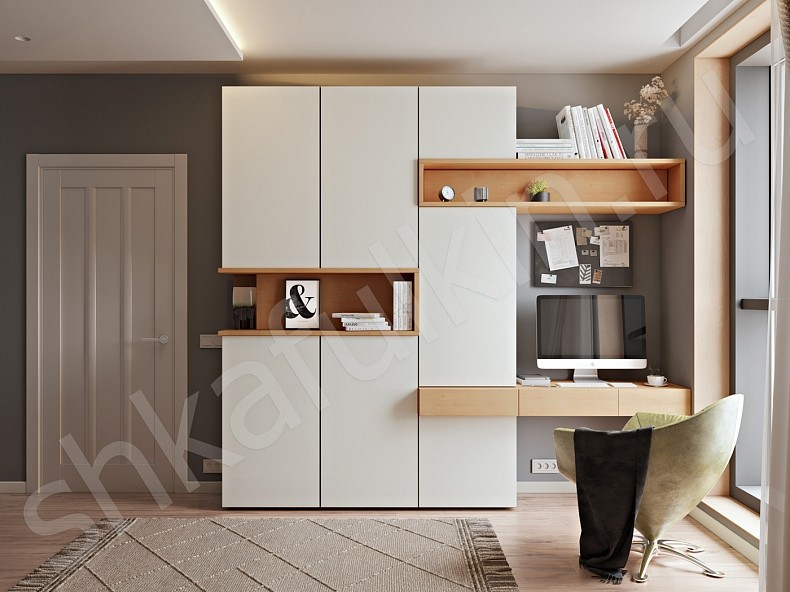 Изображение цвета Шкаф с рабочей зоной Джамбо Древесный Прованс 4х створчатые Спальня 