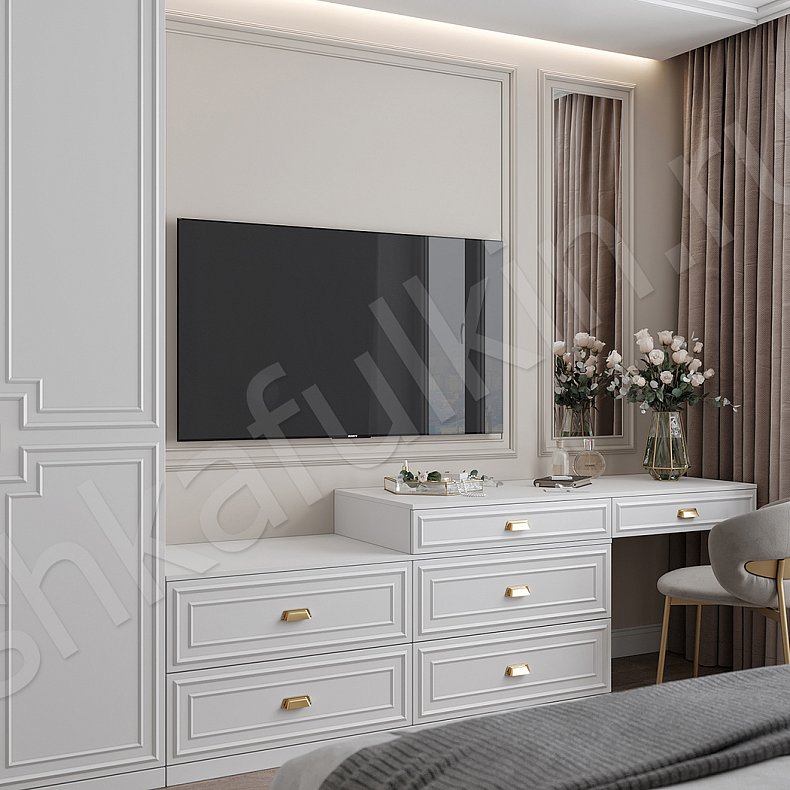 Гарнитур Агата Белый Неоклассика 2х створчатые Спальня Для белья Для вещей 11