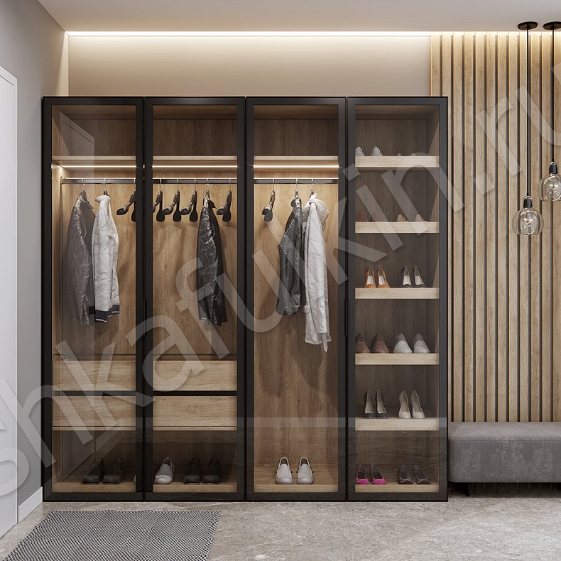 Изображение Шкаф Тониан Черный Древесный Темные Минимализм 4х створчатые Прихожая Для вещей 1