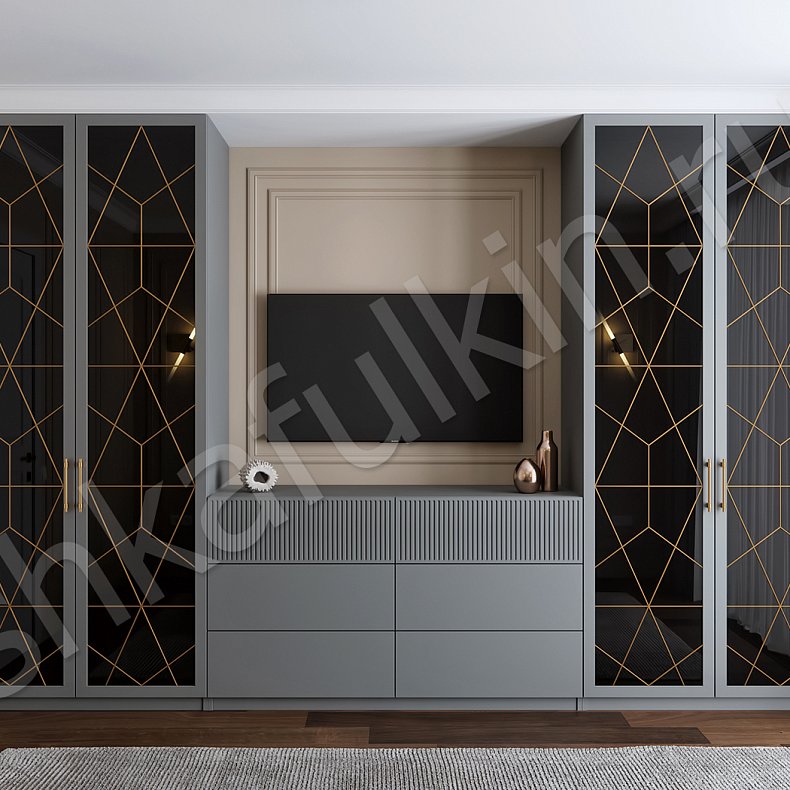 Стенка Квадро Белый Черный Цветной Темные Золото Современный 4х створчатые Спальня Под ТВ Для вещей 2