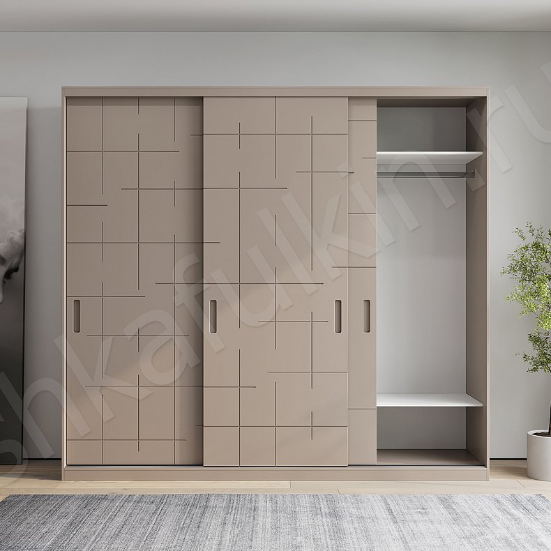 Изображение Шкаф-купе Гаскони Серый Светлые Коричневый Современный 3х створчатые Гостиная Для вещей 8