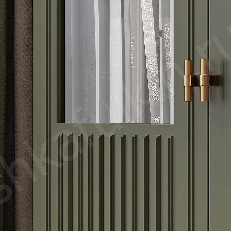 Шкаф-витрина Мельпомена Цветной Темные Зеленый Неоклассика 2х створчатые Гостиная Для книг Для декора 3