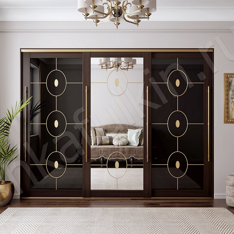 Встроенный шкаф-купе Чарльз Черный Золото Темные Современный 3х створчатые Гостиная Для вещей 1