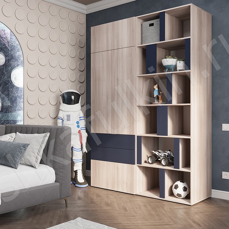 Изображение Шкаф Толли Темные Светлые Серый Древесный Черный Белый Скандинавский 2х створчатые Детская Для вещей Для декора Для книг Для белья 6