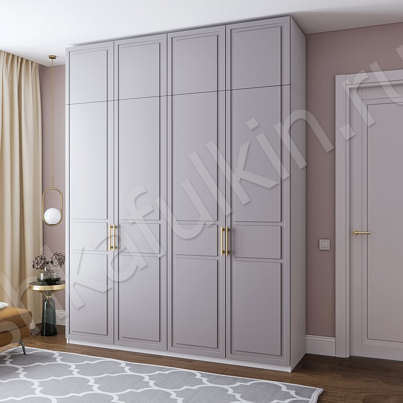 Шкаф Бруно Белый Светлые Серый Неоклассика 4х створчатые Гостиная Для вещей