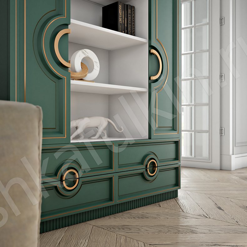 Изображение Гарнитур Лорен Белый Цветной Зеленый Золото Неоклассика 2х створчатые Спальня Для белья Для вещей 5