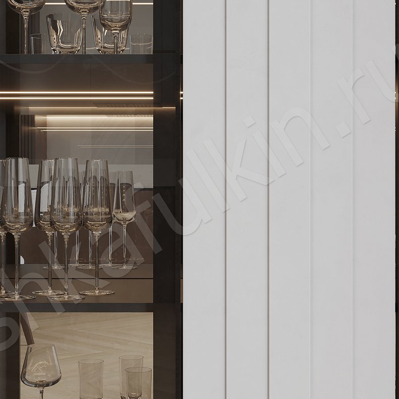 Изображение Шкаф-витрина Кассиопея Светлые Белый Современный 3х створчатые Гостиная Для посуды Для декора 4
