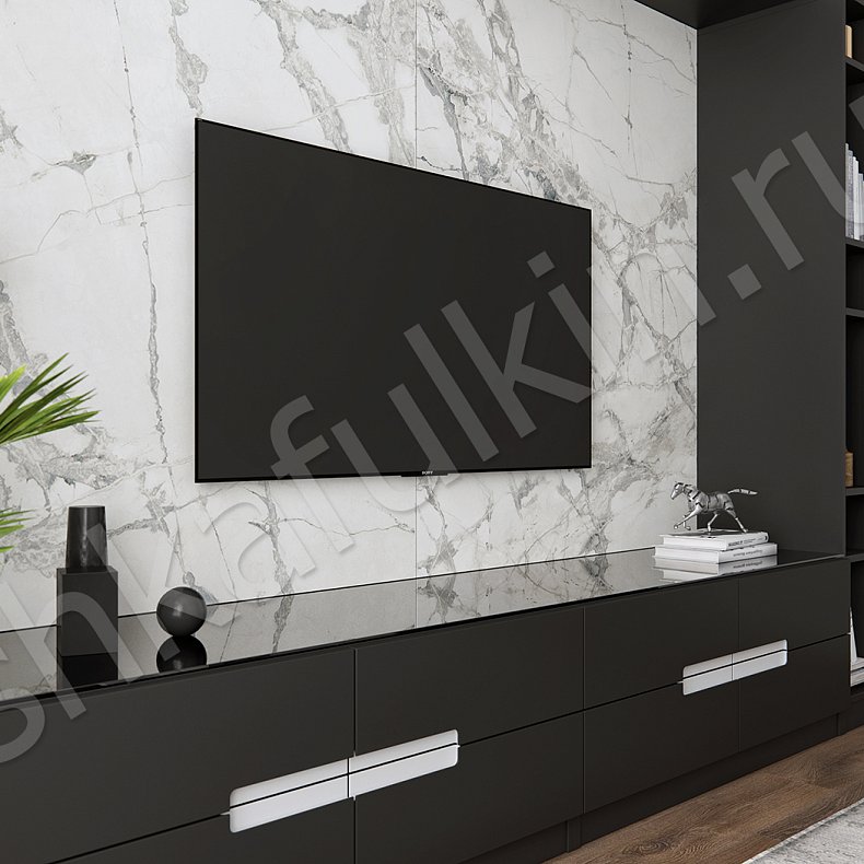 Изображение Стенка Ватсон Светлые Белый Черный Темные Современный 2х створчатые Гостиная Для книг Для декора Под ТВ Для вещей 2