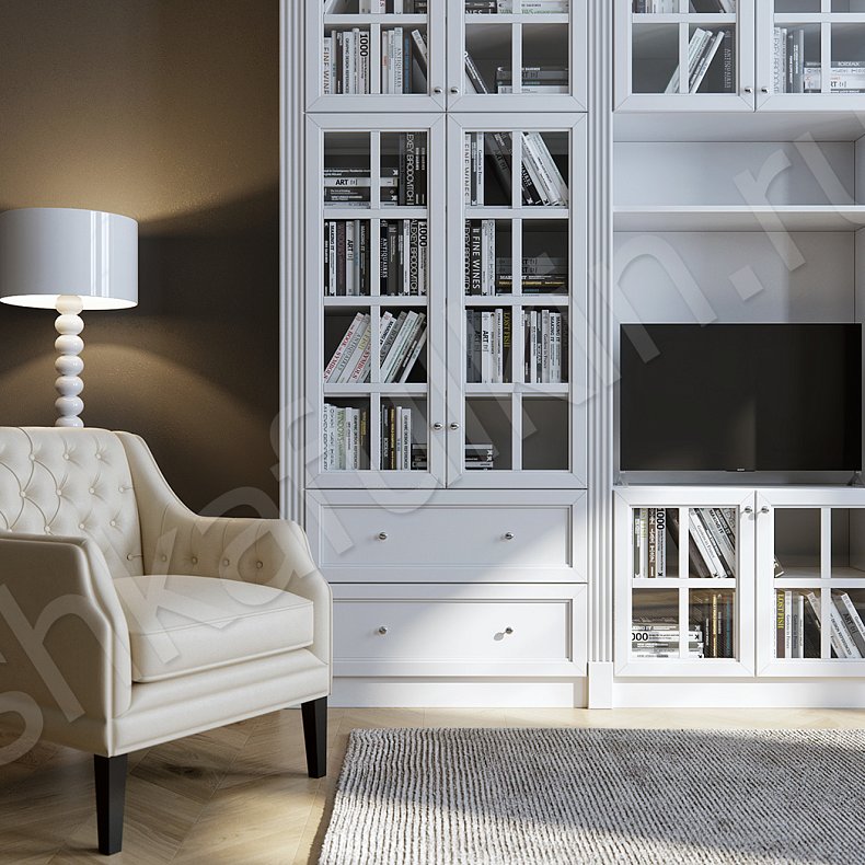 Изображение Стенка Коста Светлые Белый Классика 4х створчатые Гостиная Под ТВ Для книг 2
