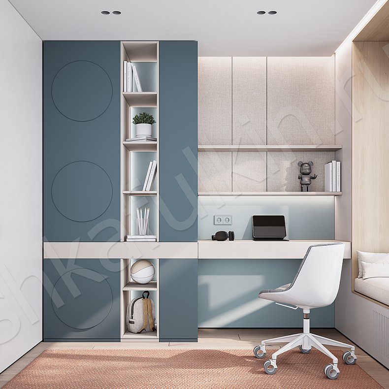 Изображение Детская Дункан Синий Древесный Современный 2х створчатые Детская Для вещей Для книг 1