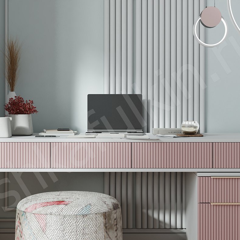 Изображение Детская Пинклайн Белый Розовый Модерн 3х створчатые Детская Для книг Для вещей 4