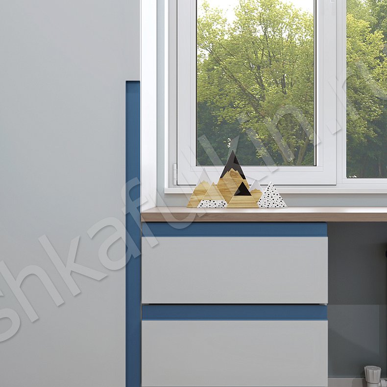 Изображение Детская Доминик Белый Синий Светлые Минимализм 3х створчатые Детская Для книг Для вещей 5