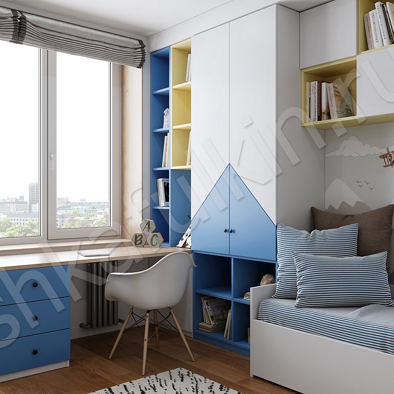 Изображение Детская Марио Белый Цветной Светлые Современный 2х створчатые Детская Для книг Для вещей 3