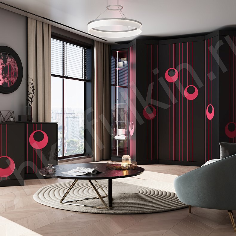 Изображение Шкаф Экспрессио Черный Цветной Красный Темные Этнический 6и створчатые Гостиная Для декора Для вещей 1