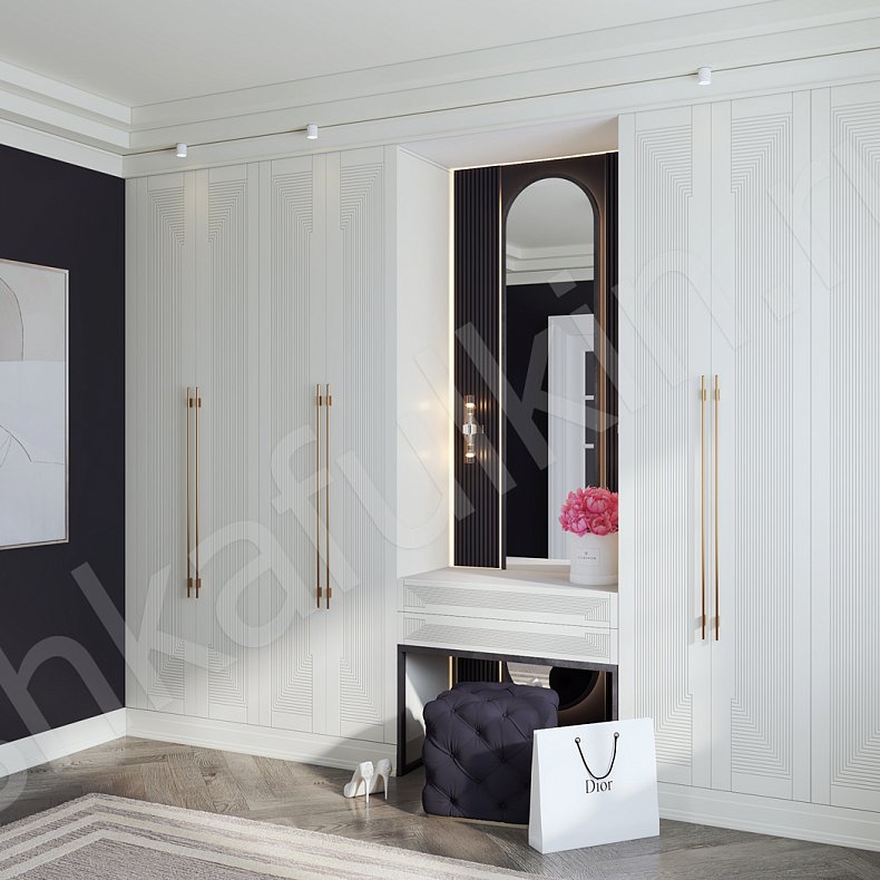 Гарнитур Бергамо Светлые Золото Белый Модерн 4х створчатые Спальня Для вещей 1