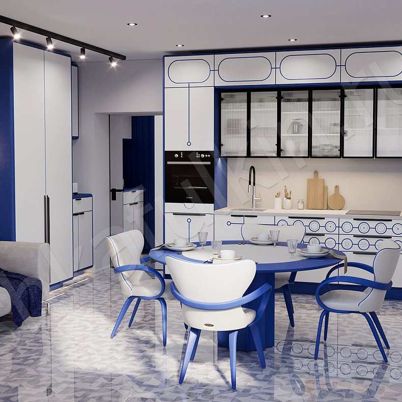 Кухня Авентадор Светлые Синий Цветной Белый Современный   Для посуды Для декора