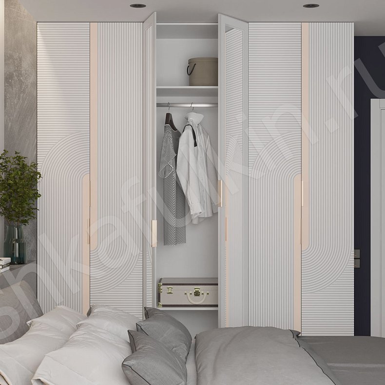 Шкаф Зингер Белый Цветной Светлые Зеленый Современный 6и створчатые Спальня Для вещей 12