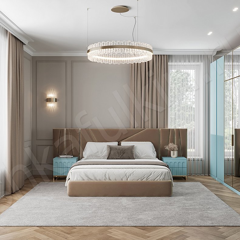 Изображение Гарнитур Командор Светлые Белый Цветной Синий Современный 6и створчатые Спальня Для белья Для декора Под ТВ Для вещей 2