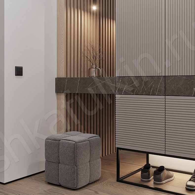 Шкаф в прихожую Шондер Древесный Темные Серый Современный 4х створчатые Прихожая Для вещей 3