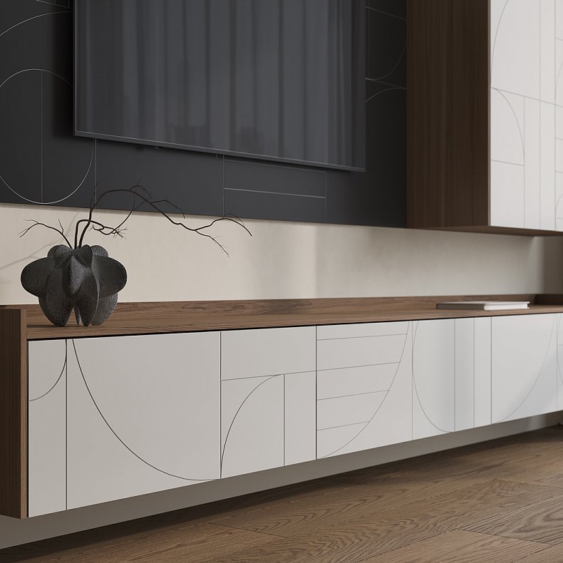 Стенка Роллан Светлые Белый Современный 2х створчатые Гостиная Под ТВ Для декора 5