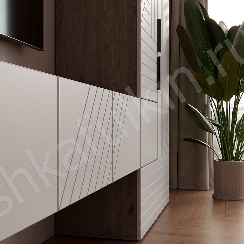 Изображение Стенка Салли Светлые Белый Современный 2х створчатые Гостиная Для вещей Под ТВ 3