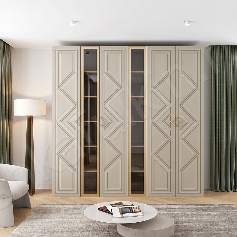 Изображение Шкаф Палермо Светлые Коричневый Современный 6и створчатые Гостиная Для вещей Для декора Для книг Для белья 1