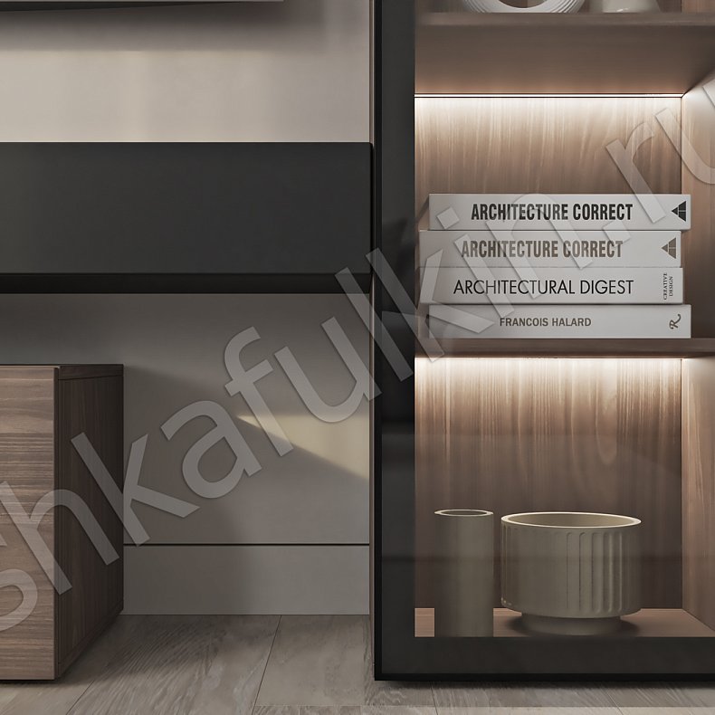 Изображение Стенка Корти Древесный Коричневый Светлые Современный 2х створчатые Гостиная Для книг Под ТВ 4