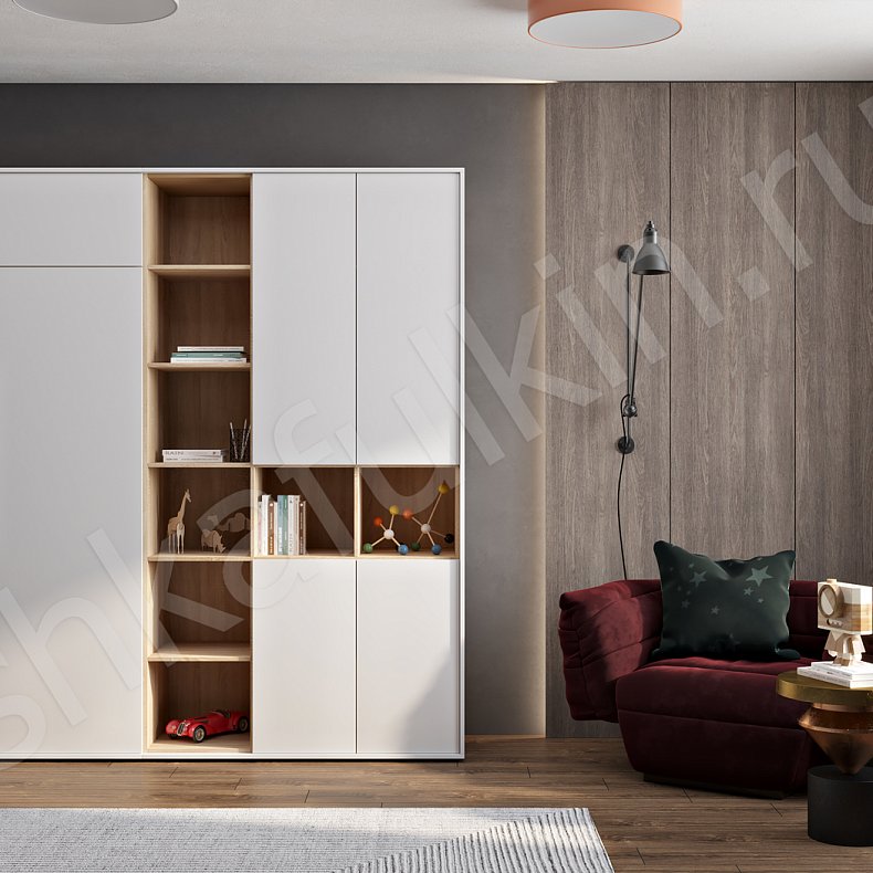 Изображение Шкаф Аморе Серый Белый Черный Цветной Синий Темные Минимализм 3х створчатые Гостиная Для книг Для декора Для вещей 1