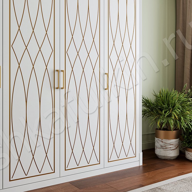 Распашной шкаф Кристиан Светлые Золото Белый Современный 4х створчатые Спальня Для вещей 2