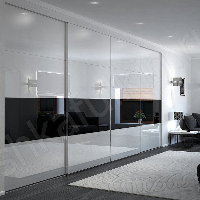 Встроенный шкаф-купе белый с черным Дафнис Белый Черный Светлые Модерн 4х створчатые Спальня Для вещей