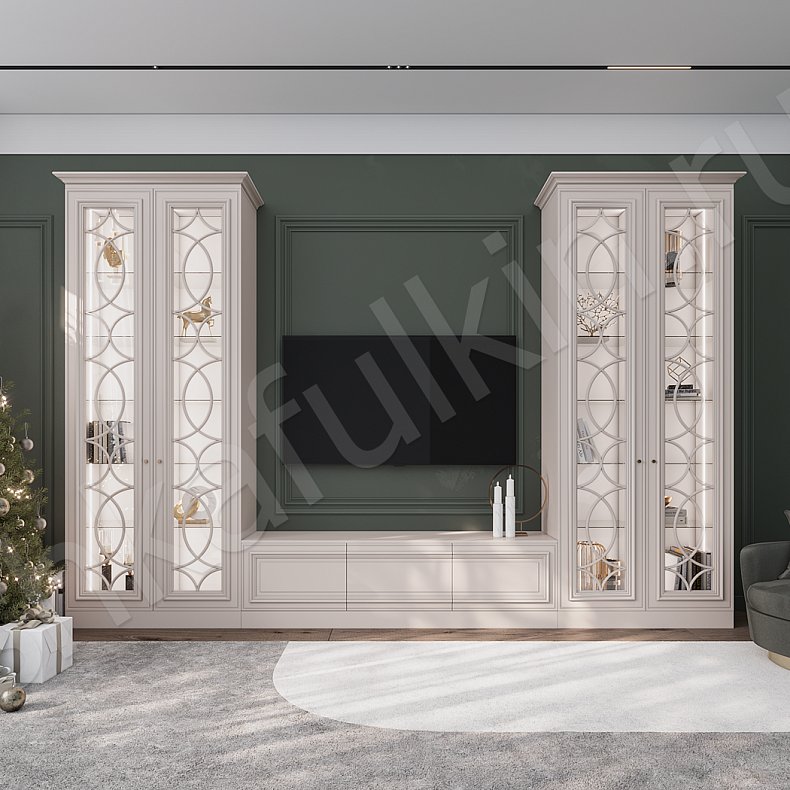 Изображение Гарнитур Роперро Светлые Белый Неоклассика 2х створчатые Гостиная Под ТВ Для декора Для книг 1
