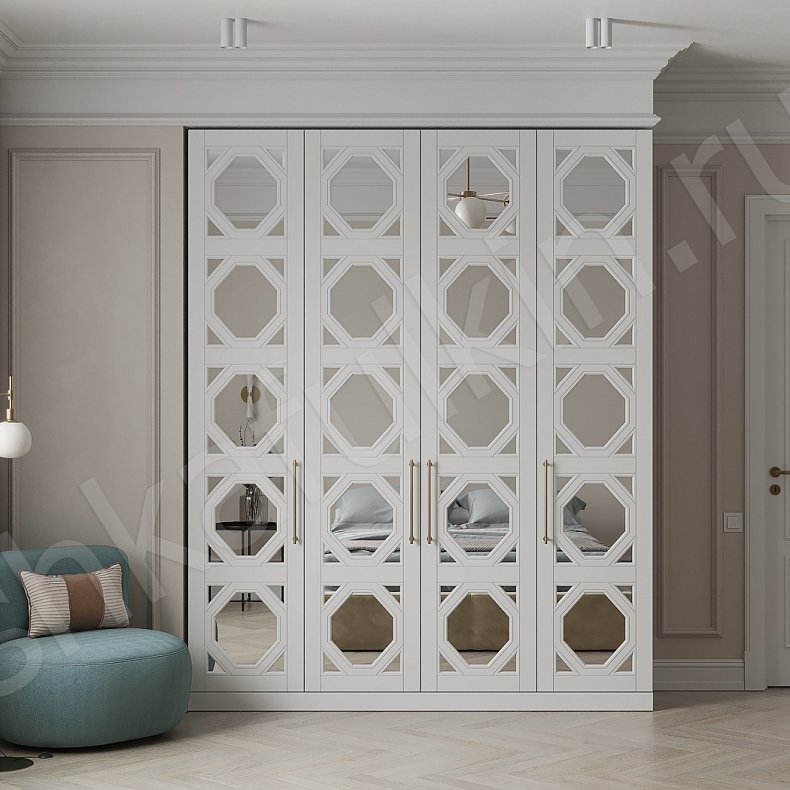 Изображение Шкаф Инфинити Белый Неоклассика 4х створчатые Спальня Для вещей 1