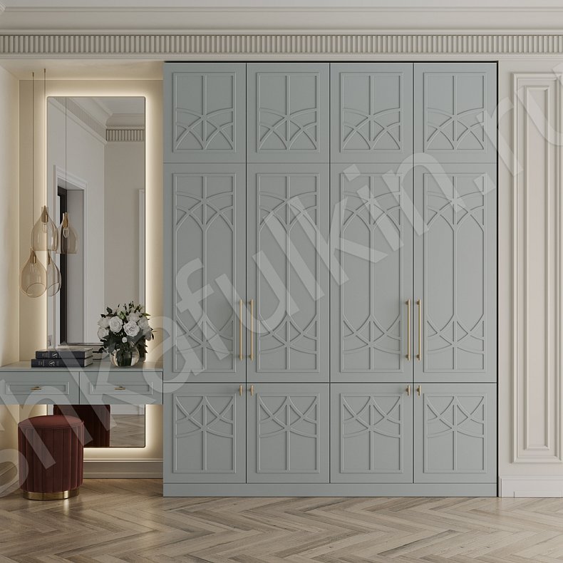 Прихожая Стефани Цветной Серый Светлые Золото Неоклассика 4х створчатые Прихожая Для вещей 1