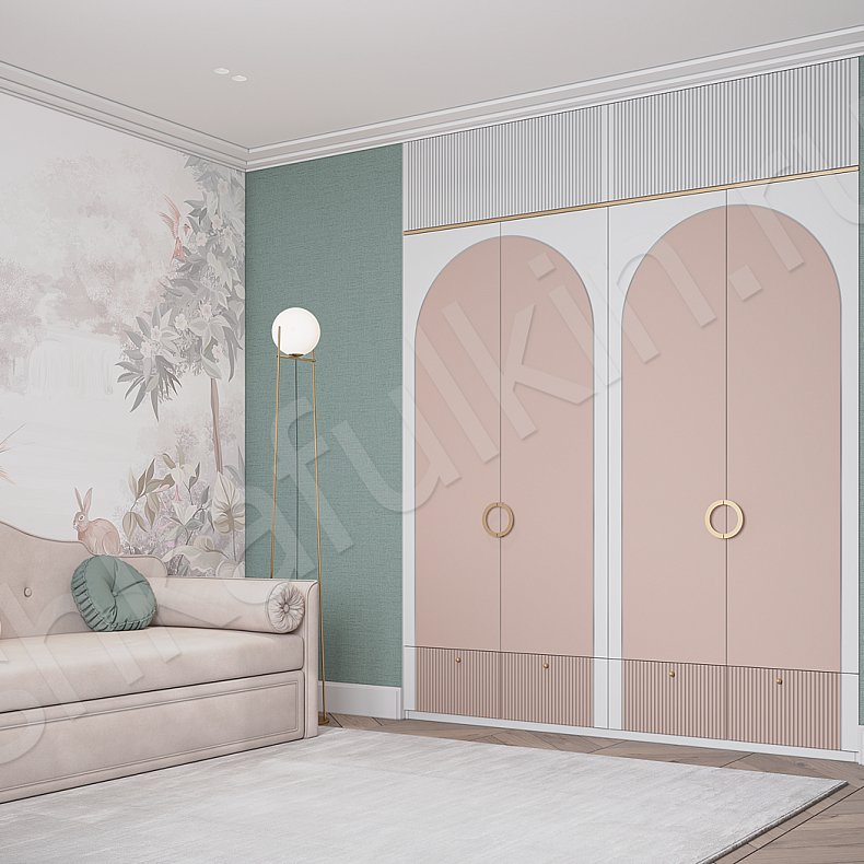 Изображение Детская Ариэль Розовый Светлые Неоклассика 4х створчатые Детская Для книг Для вещей 17