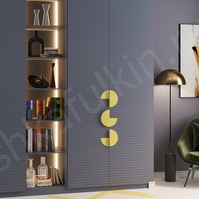 Шкаф Пакман Темные Синий Цветной Современный 4х створчатые Гостиная Для вещей 4