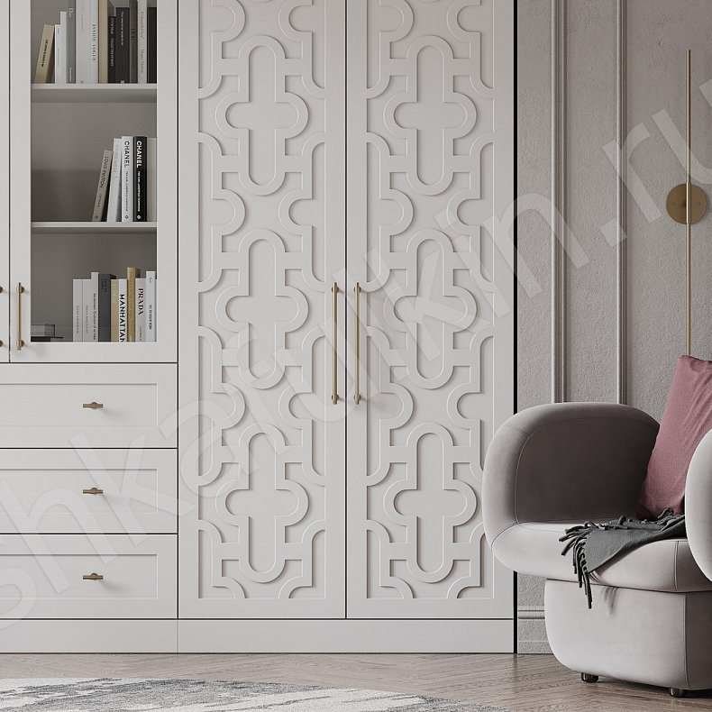 Изображение Стенка Барби Белый Светлые Неоклассика 6и створчатые Гостиная Для книг Для вещей 2