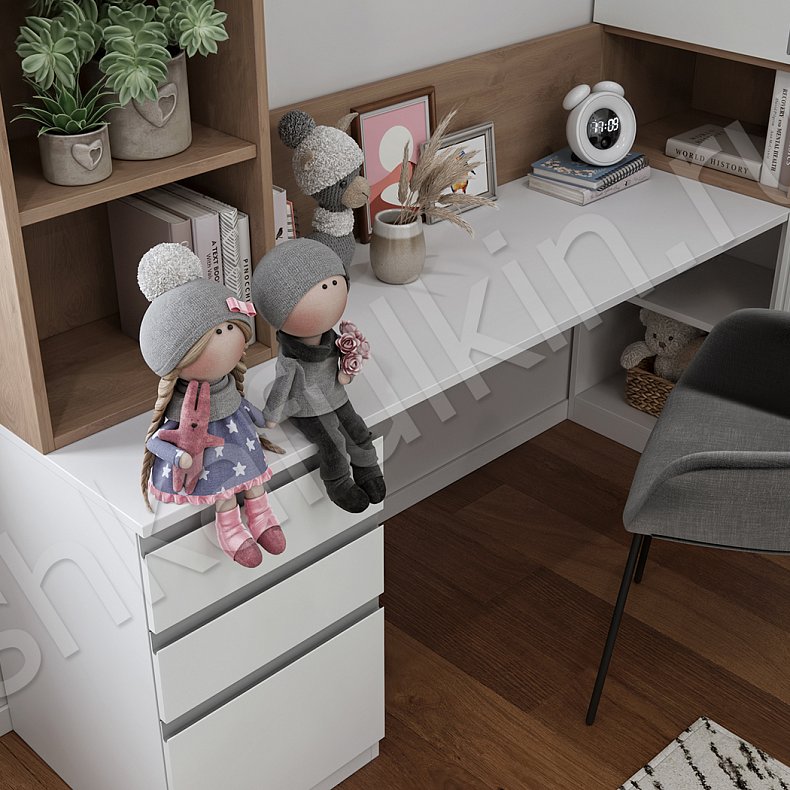 Детская Федерико Белый Цветной Светлые Зеленый Современный 4х створчатые Детская Для книг Для вещей 7