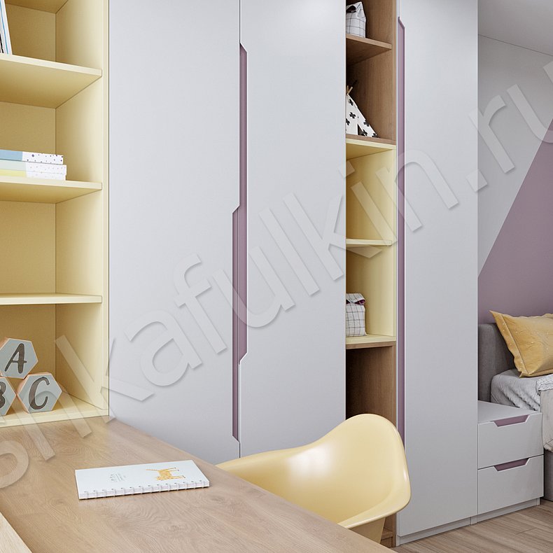 Изображение Детская Бамбини Белый Цветной Синий Светлые Минимализм 3х створчатые Детская Для книг Для декора Для вещей 6