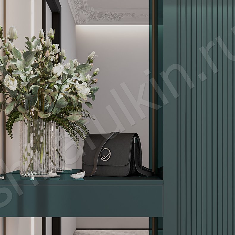 Прихожая Скаволлини с консолью Белый Цветной Светлые Зеленый Неоклассика 4х створчатые Прихожая Для вещей 8