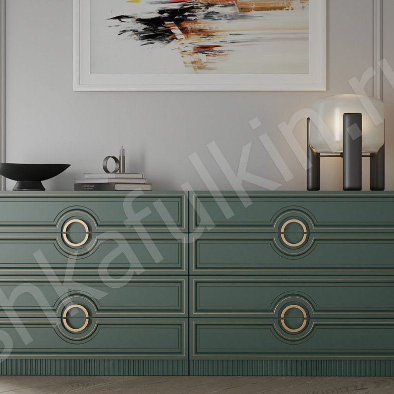 Изображение Гарнитур Лорен Белый Цветной Зеленый Золото Неоклассика 2х створчатые Спальня Для белья Для вещей 8