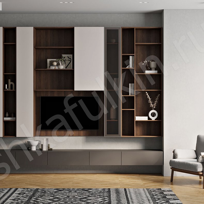 Стенка Арли Белый Темные Светлые Серый Коричневый Древесный Скандинавский  Гостиная Под ТВ Для посуды Для декора Для книг