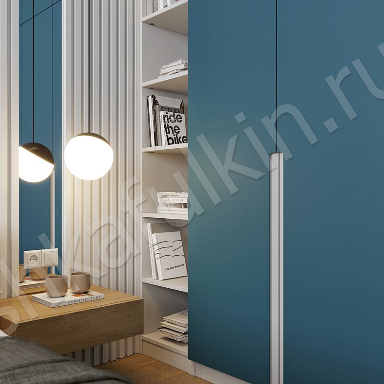 Шкаф Мариэтта Цветной Синий Темные Современный 4х створчатые Спальня Для вещей 3