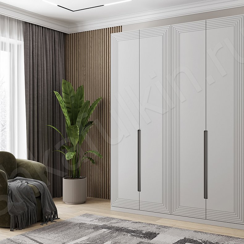 Шкаф 4 двери Сильвер Белый Модерн 4х створчатые Гостиная Для вещей